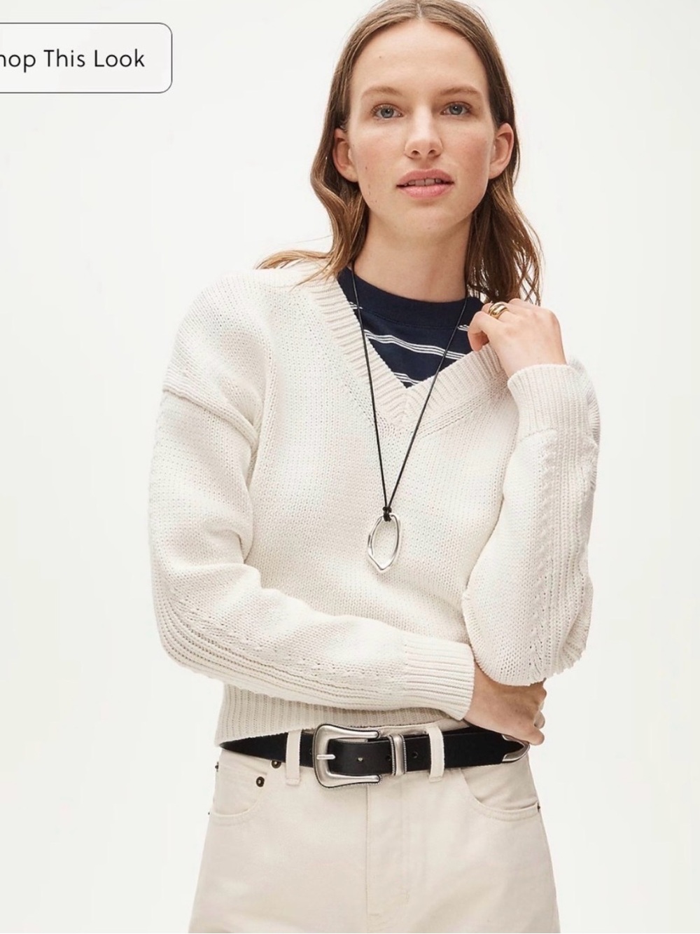 J. Crew Cream V-Neck Cotton Blend Pullover Sweater